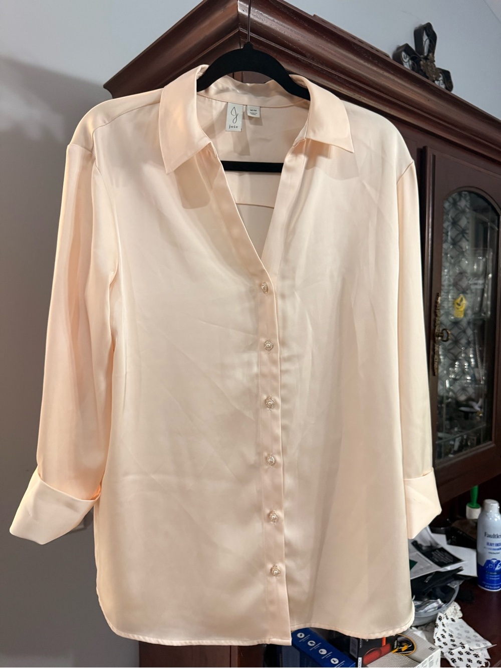 Joie Women's Pale Peach Satin Button-Down Blouse